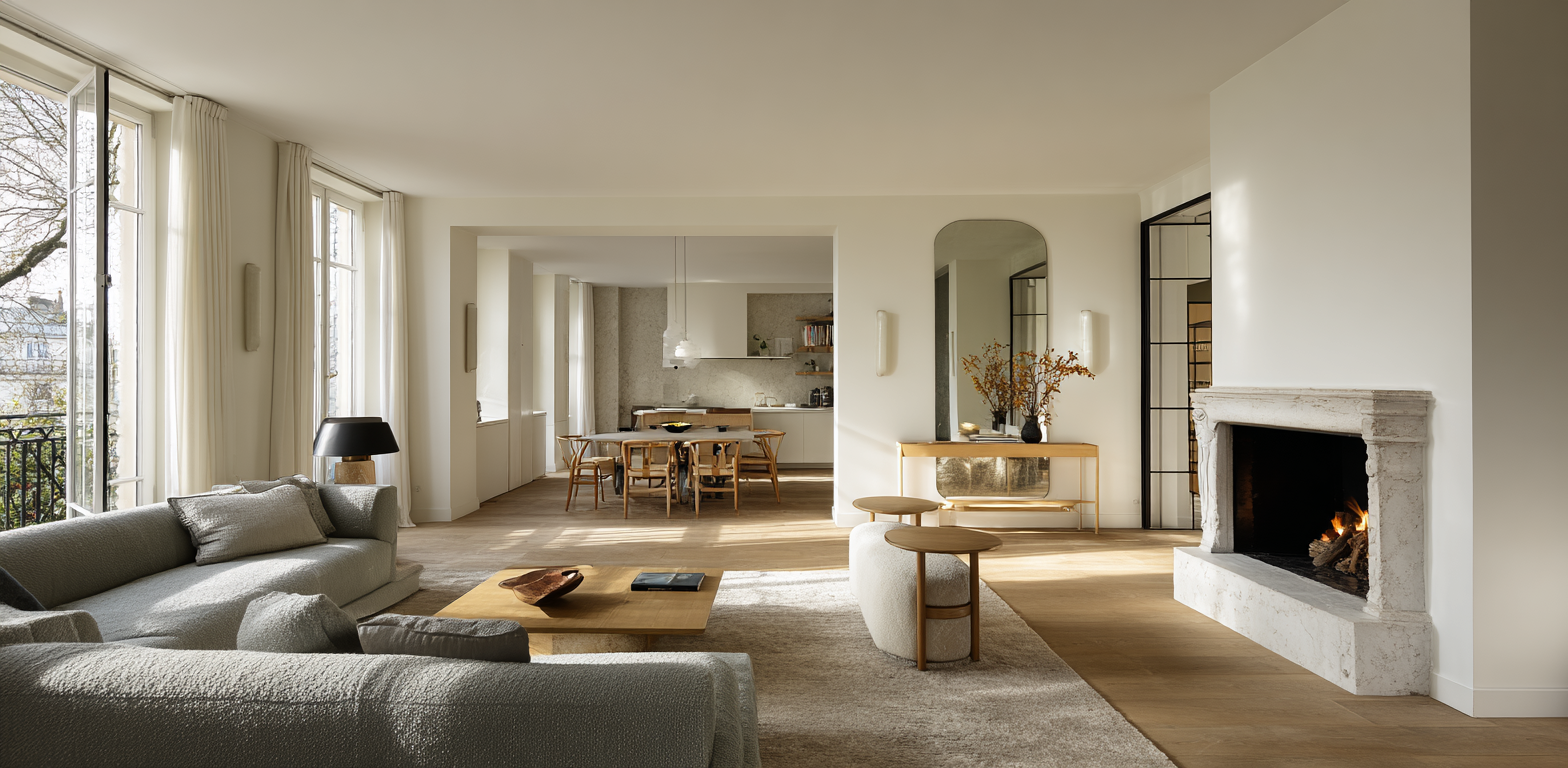 Séjour haussmannien lumineux